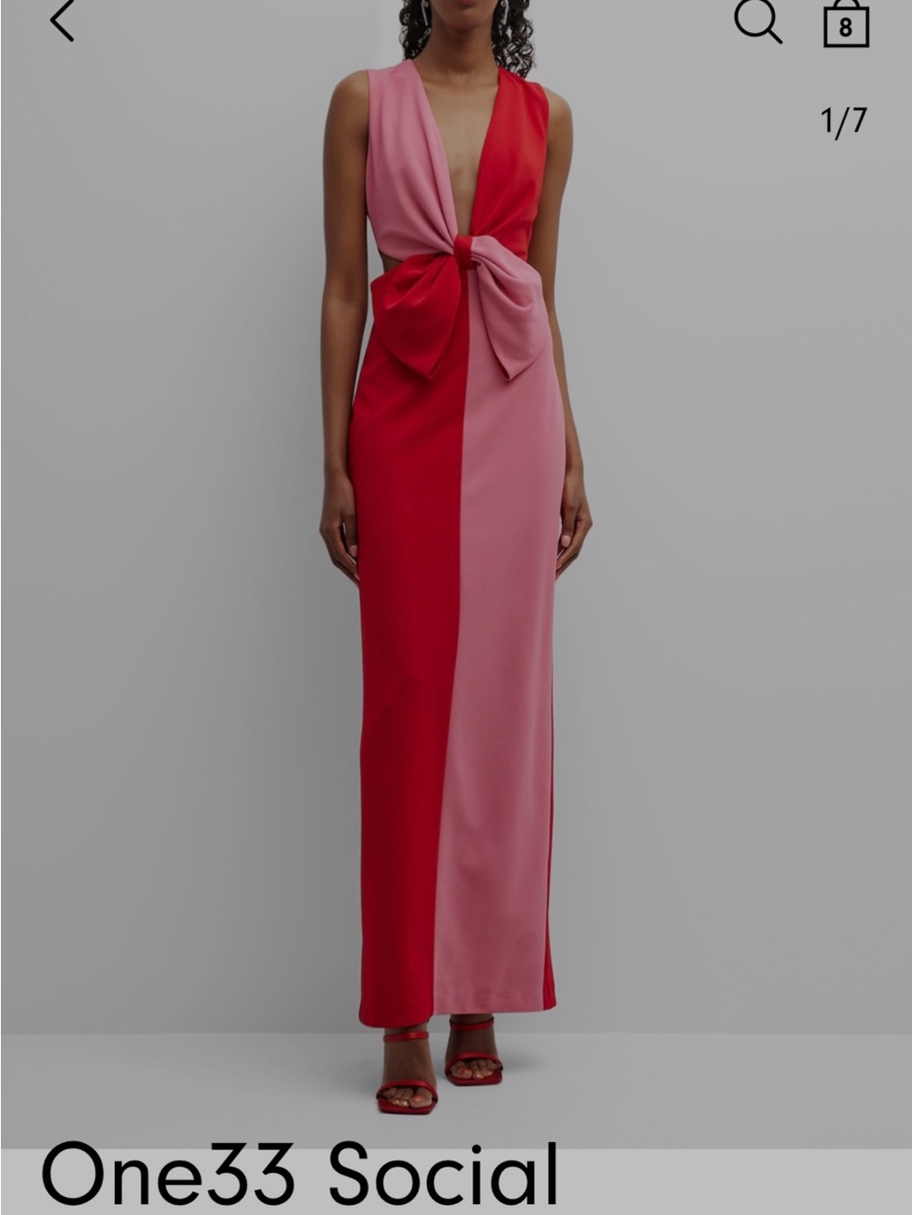 One33 Social Two-Tone Bow-Front Maxi Skirt in Red and Pink